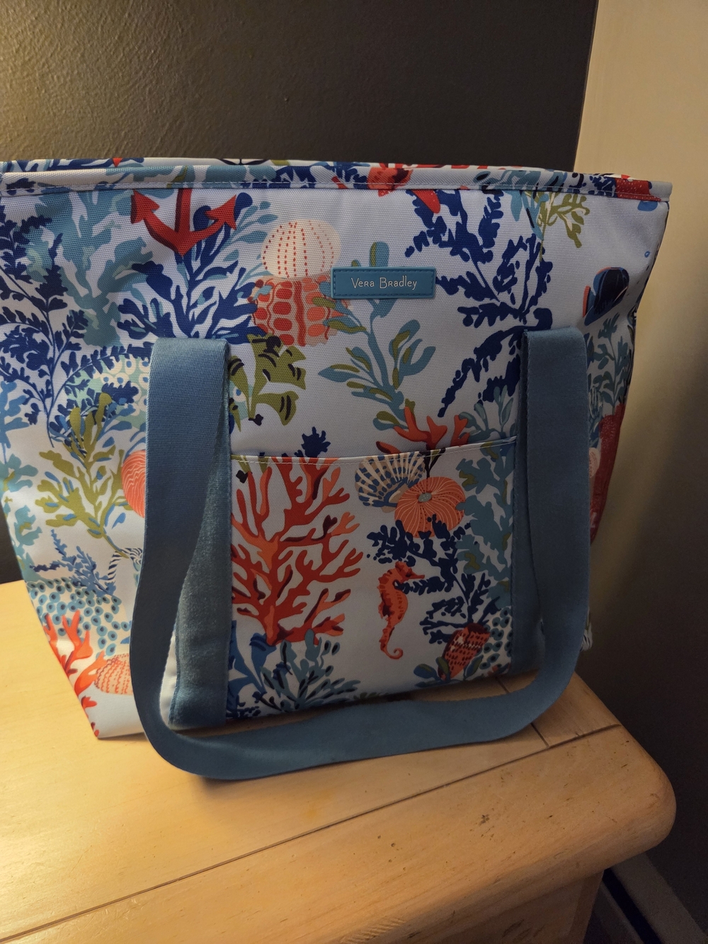 Vera Bradley Coral Reef Ocean Print Insulated Tote - Blue and Coral